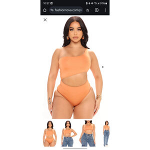 Fashion Nova Emilee One Shoulder Bodysuit - Mustard size L